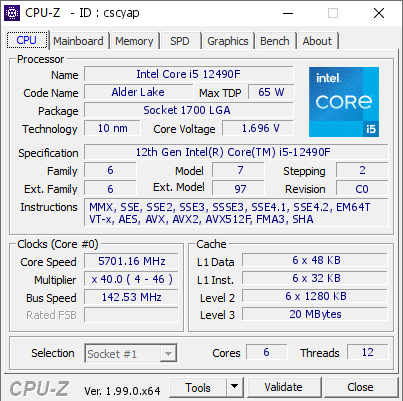 英特尔 i5-12490F 中国特供处理器超频：可达 5.7 GHz