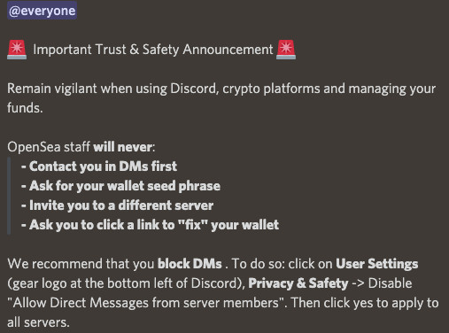 OpenSea Discord 安全公告